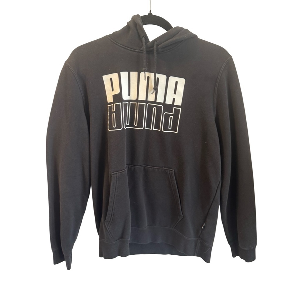 PUMA Hoodie Mens Medium Black Long Sleeve Pullover Drawstring Sweater